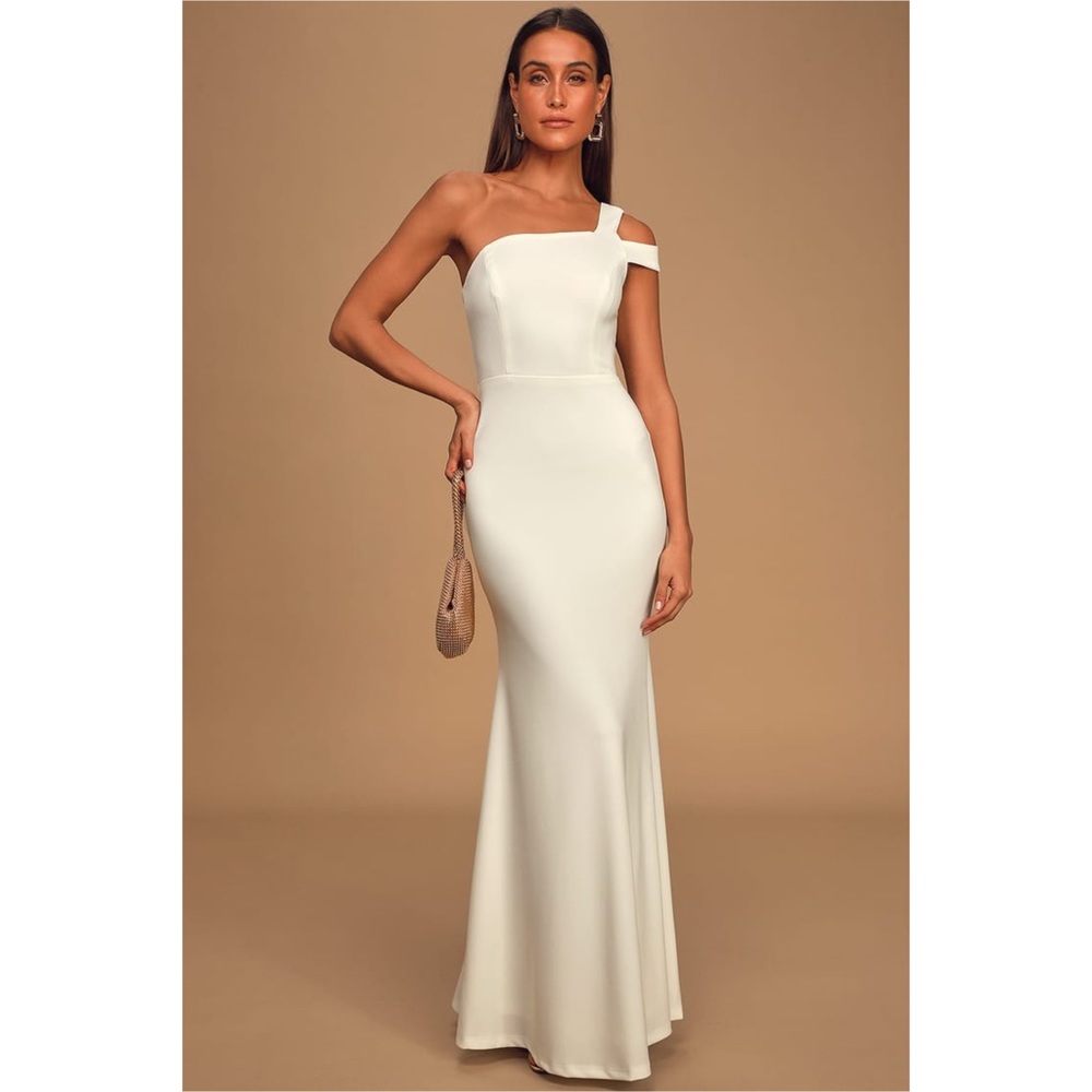 New Lulus Make an Entrance White One-Shoulder Mermaid Maxi Wedding Dress XL
